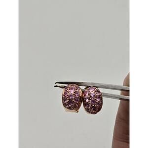 Solid 14k Gold Pink Sapphire Huggie Hoop Earrings Vintage